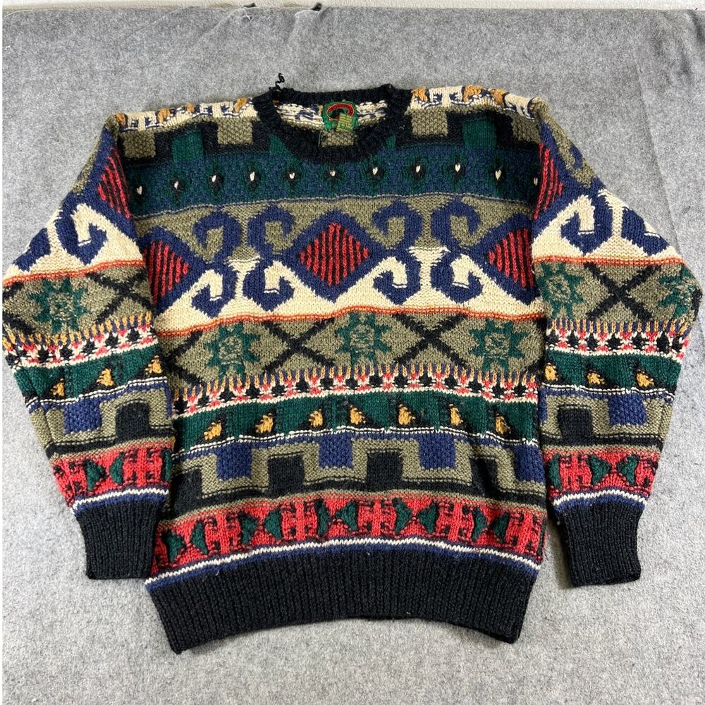 Vintage 80s Boston Traders Sweater Mens XL Multicolor Wool Knit Pullover Jumper - Picture 1 of 8